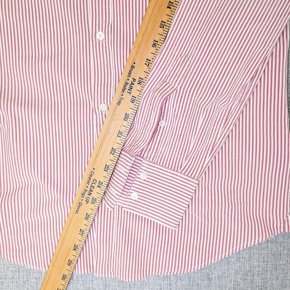 Brunello Cucinelli Button Down Shirt Oxford cotton Large Red White stripe - Picture 9 of 9